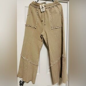 Easel Mineral Washed Boho Pants with Fringe Detail
